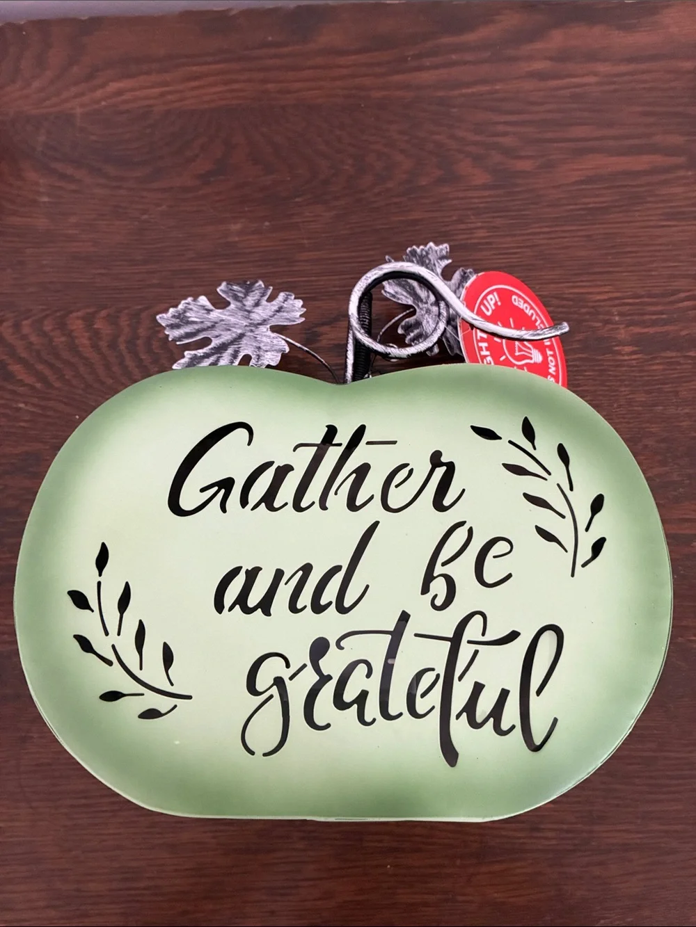 NWT- LED Light Up- Gather And Be Grateful Metal Pumpkin w/ Metal Leaves